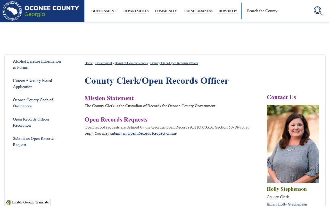 Oconee County Clerk records county open records officer source