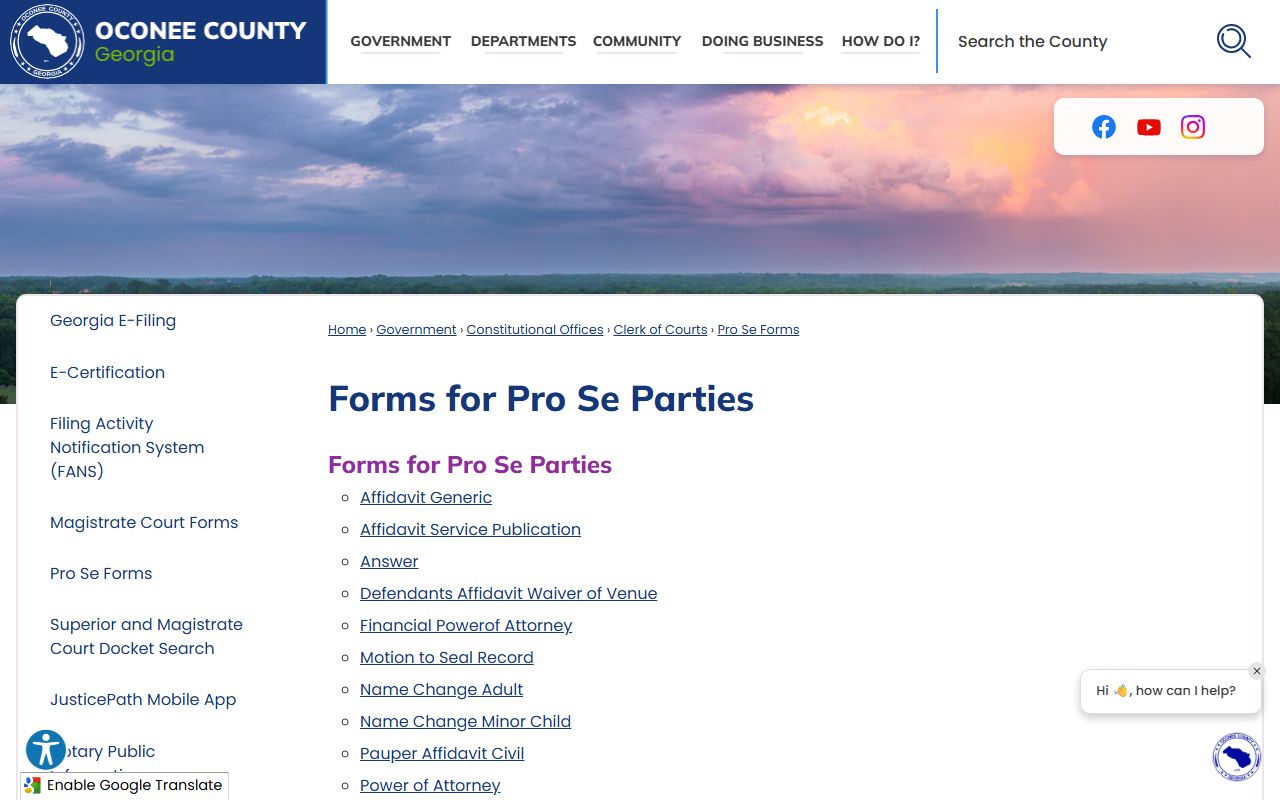 Oconee County Clerk records pro se forms source