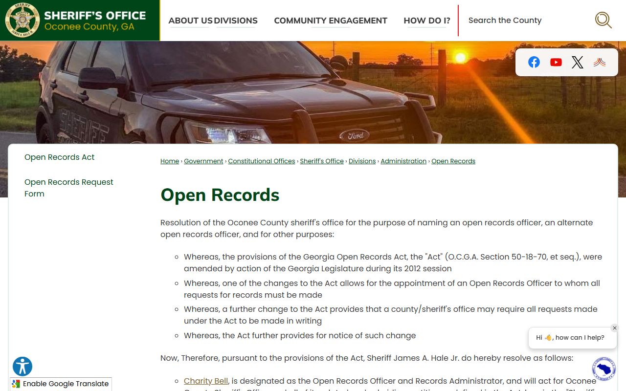 Oconee County court records sheriff open records page