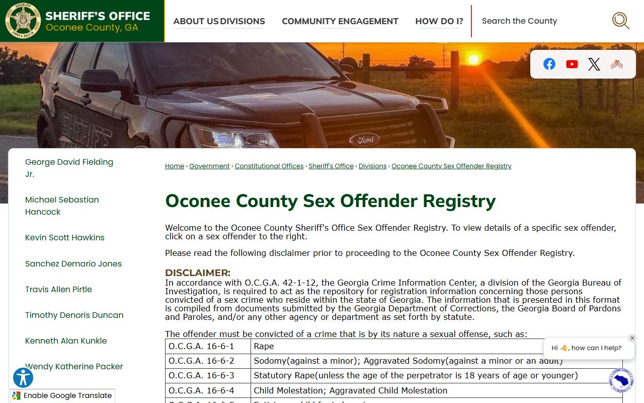 Oconee County criminal court records local sex offender registry source