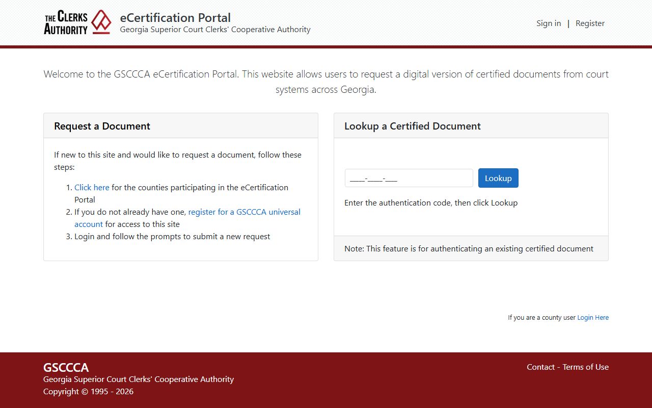 Oconee County court records GSCCCA eCertification portal