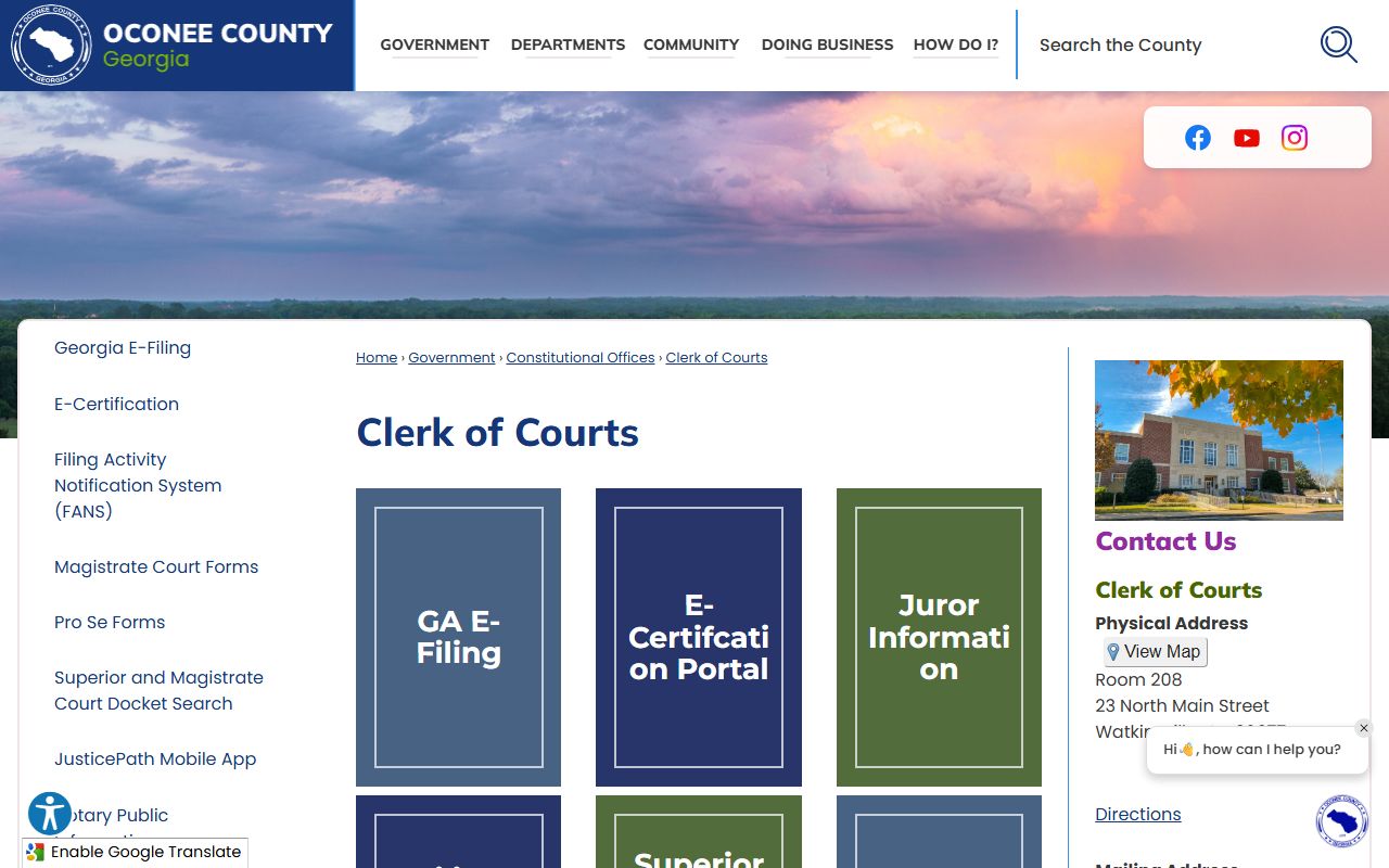 Oconee County court records Clerk of Courts page