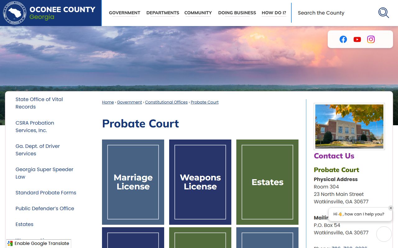 Oconee County Probate Court records page
