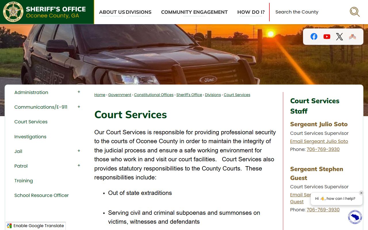 Oconee County court services records page