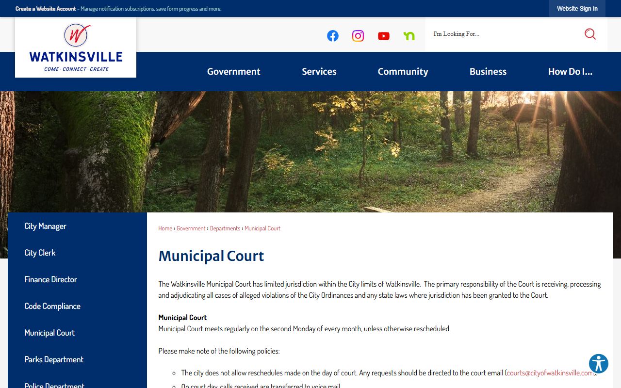 Oconee County traffic court records Watkinsville Municipal Court page