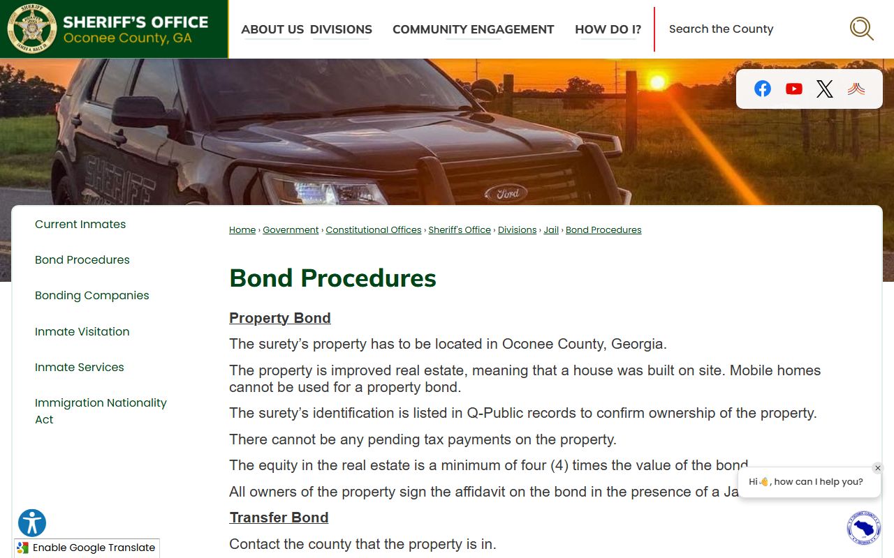 Oconee County inmate records bond procedures page