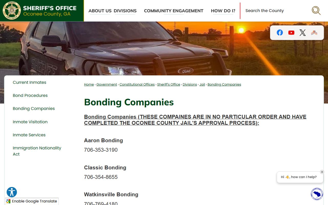 Oconee County inmate records approved bonding companies list