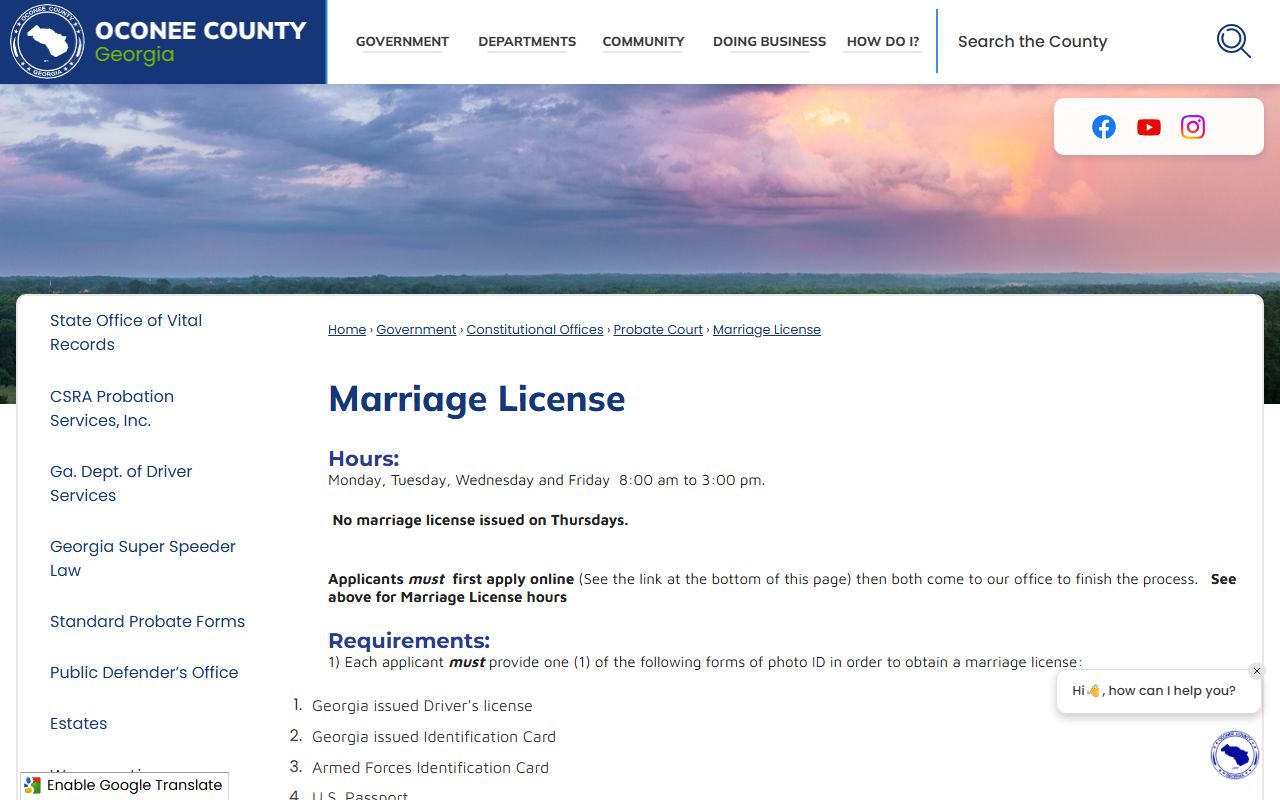 Oconee County probate records marriage license service source