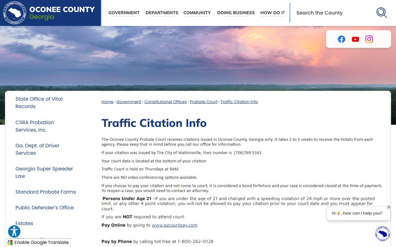 Oconee County probate records traffic citation source