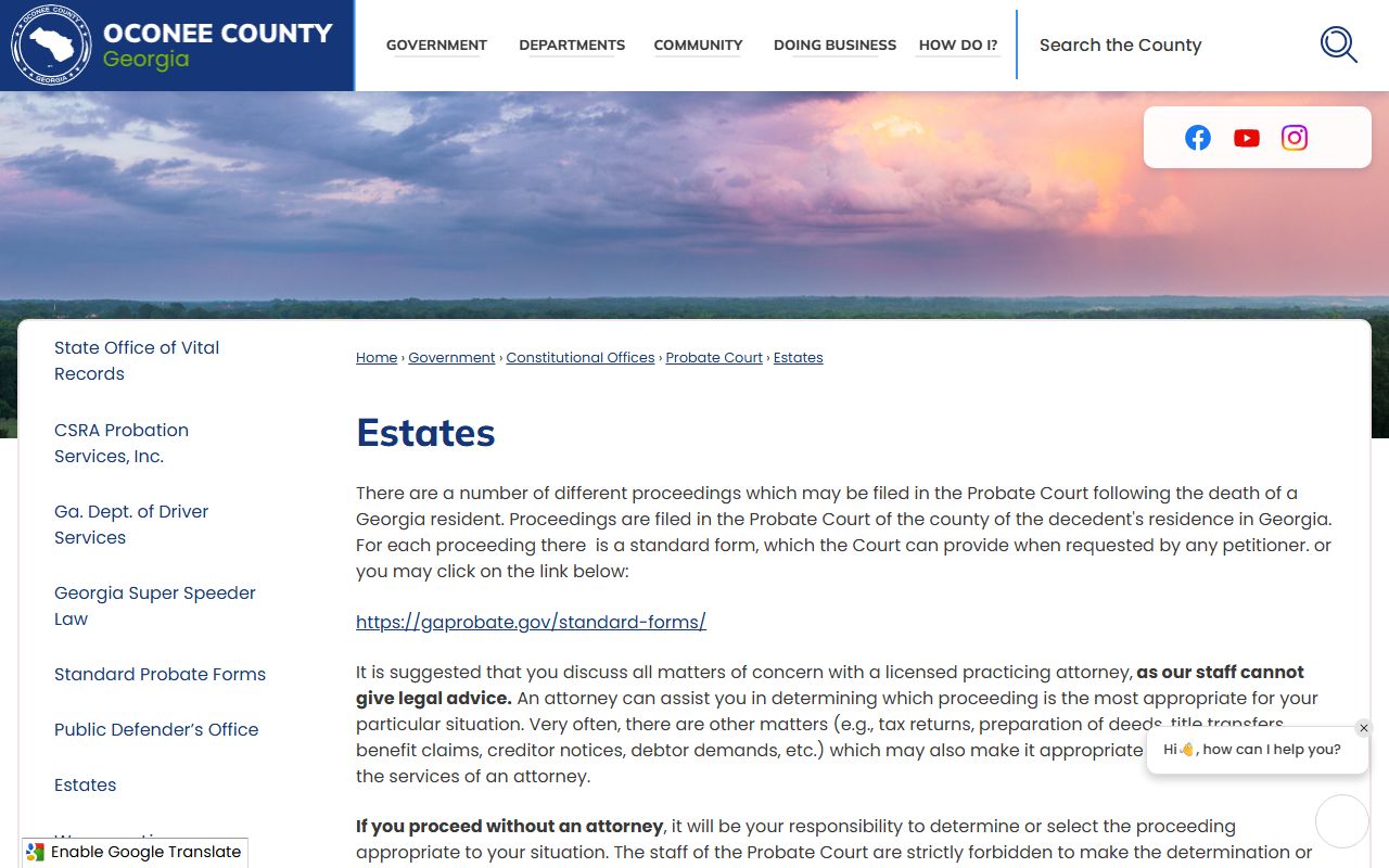 Oconee County probate records estate filing source