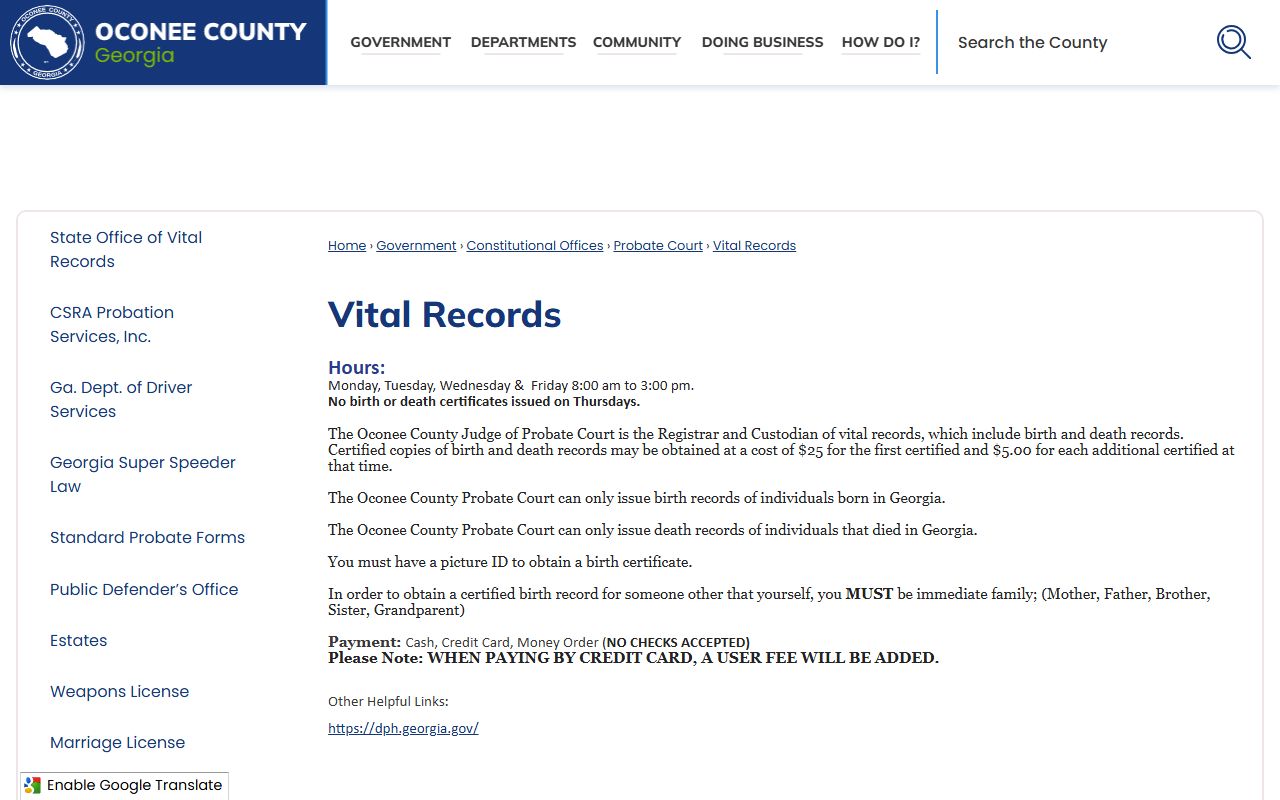 Oconee County probate records vital records source