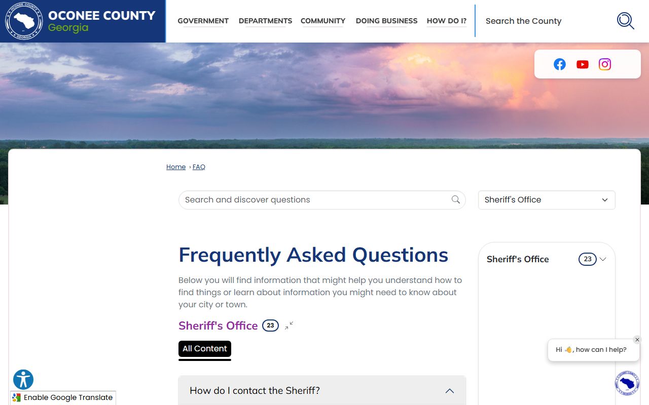 Oconee County warrant records sheriff FAQ page